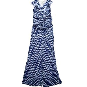 Chicos Womens Dress size Small Blue White Maxi Slit Pullover Sleeveless Stretch